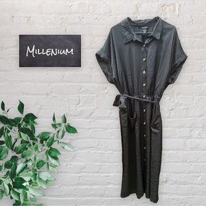 NWOT Millenium Women’s Black Sleek Leopard Dress with Tie and Buttons Size 3X